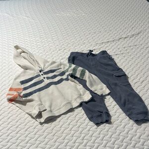 Splendid Kids' Striped Hoodie and Jogger Set - White Cream and Gray size 3